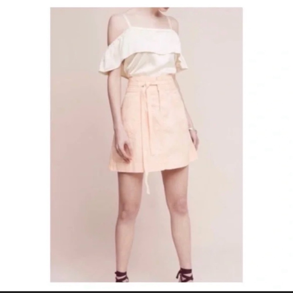 Anthropologie Pilcro and the Letterpress light pink belted A-line mini skirt. 2